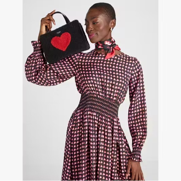 Kate Spade Sam Icon Intarsia Heart Faux Shearling Small Tote - Picture 7 of 9